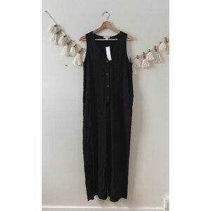 Topshop Maternity Linen Blend Black Button Down Wide Leg Jumpsuit Baggy Comfy 4